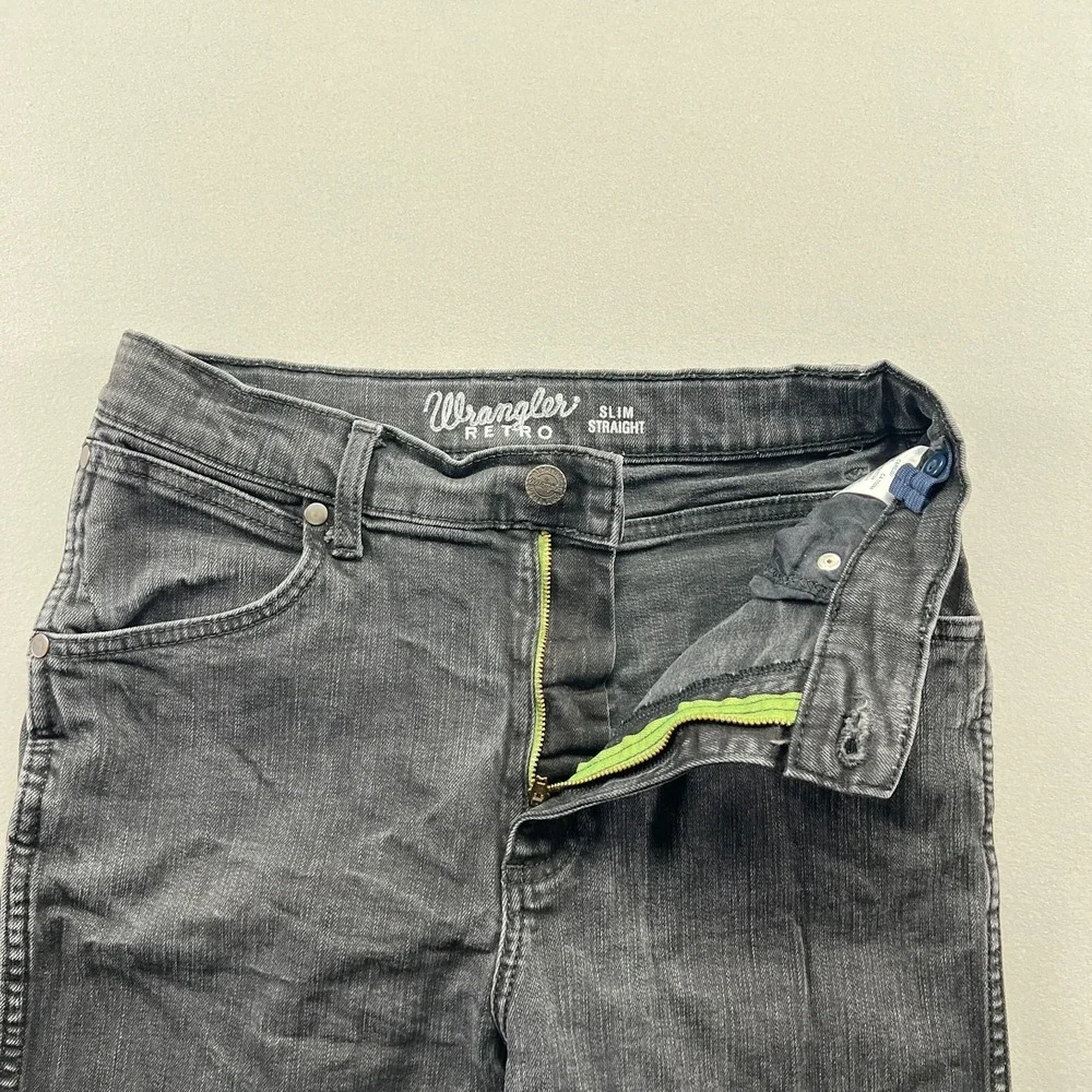 Wrangler Retro Jeans Womens 20 Black Denim Stretch Distressed Slim Straight Leg